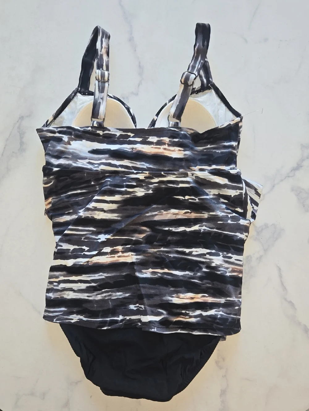 Swim Solutions Tiered Tummy-Control One-Piece Swimsuit Coastal Plates Sz 10 NWT - Picture 6 of 10